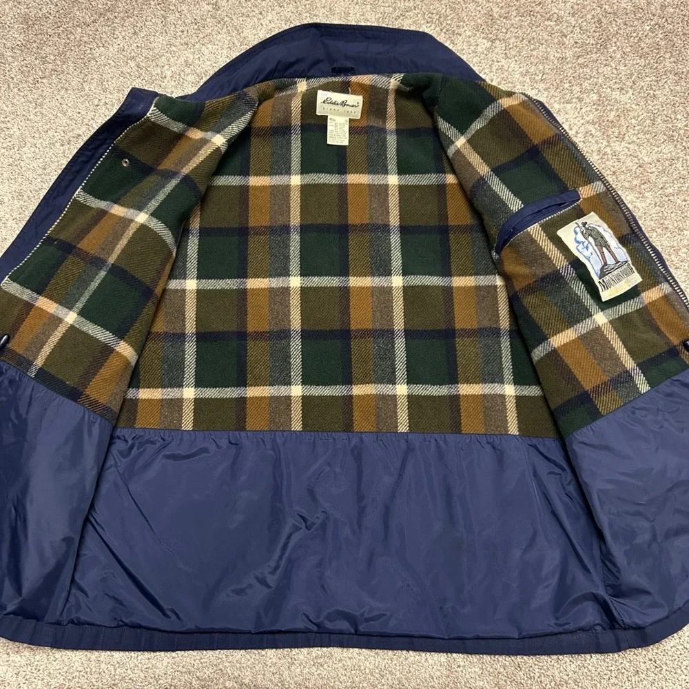 Vintage‎ Eddie Bauer Wool Plaid Lined Mountain Parka Men Size XL Blue Gorpcore